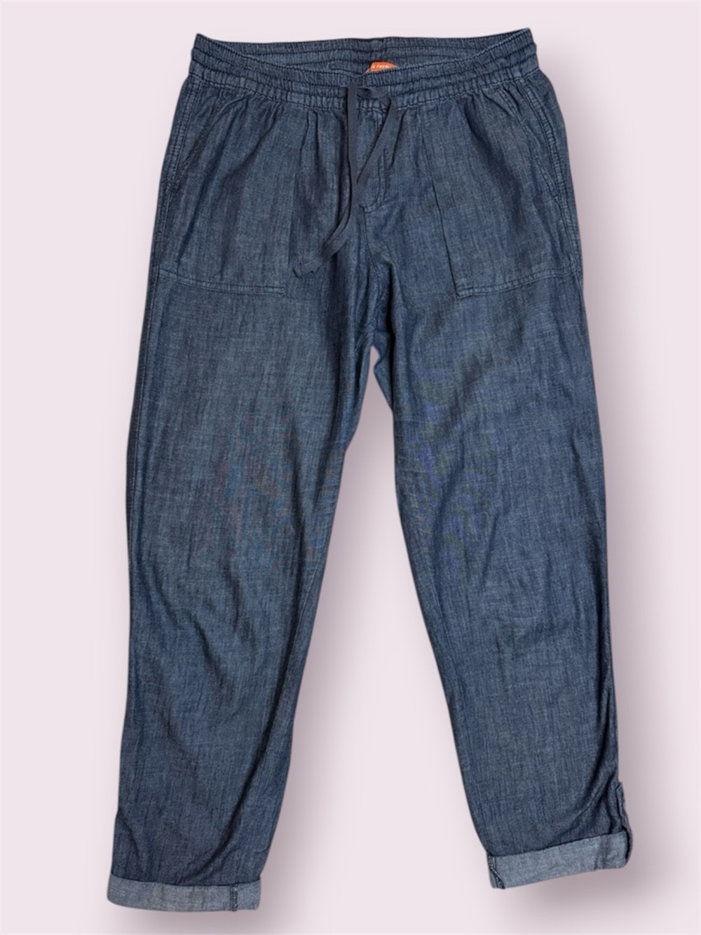 Joe Fresh Tencel Denim Joggers with Drawstring Sz S Rolled Buttoned Cuff